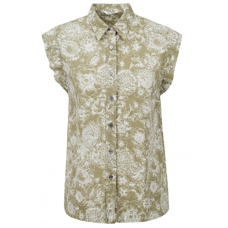 Caliban Camicia donna smanicata in fantasia  floreale in cotone beige