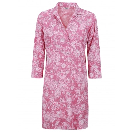Caliban Abito donna scollo a v in fantasia floreale in cotone rosa