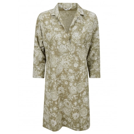 Caliban Abito donna scollo a v in fantasia floreale in cotone verde