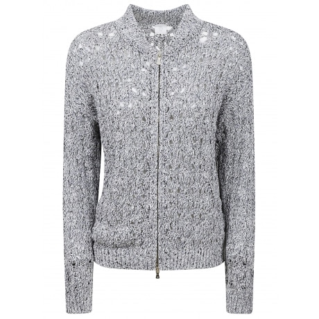 Eleventy cardigan donna con zip in cotone e lurex celeste polvere