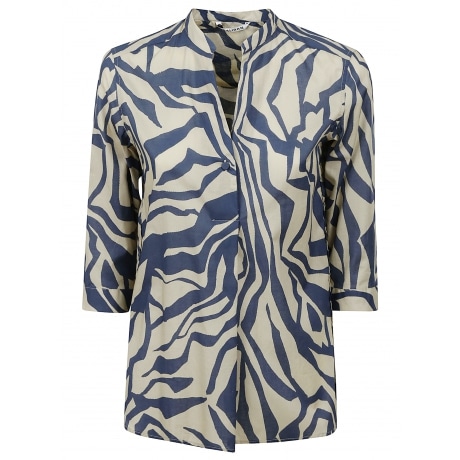 Caliban camicia donna in fantasia animalier in cotone beige e blu