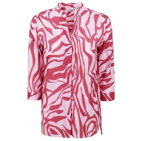 Caliban camicia donna in fantasia animalier in cotone rosa e rosso