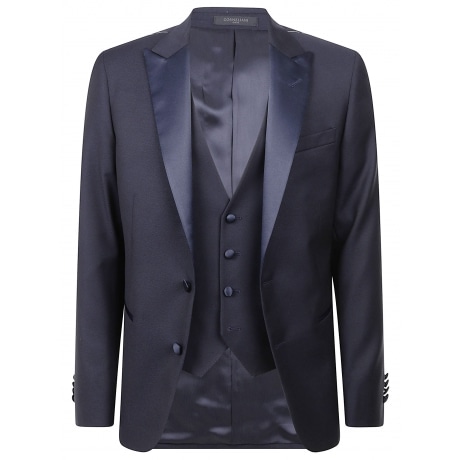 Corneliani Abito smoking con gilet uomo blu con rever a lancia
