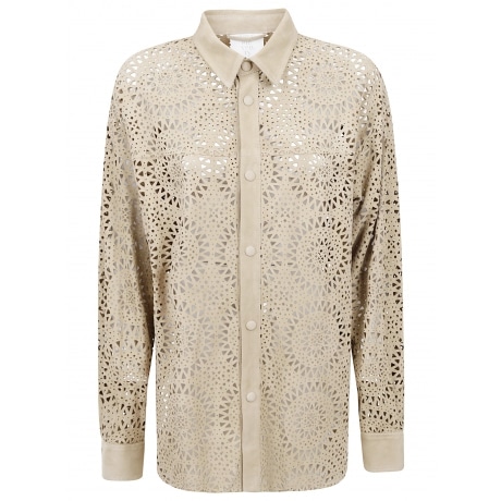 Eleventy Camicia donna in suede beige