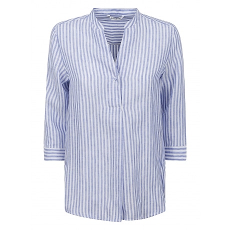 Caliban Camicia donna in lino a righe bianche e celeste