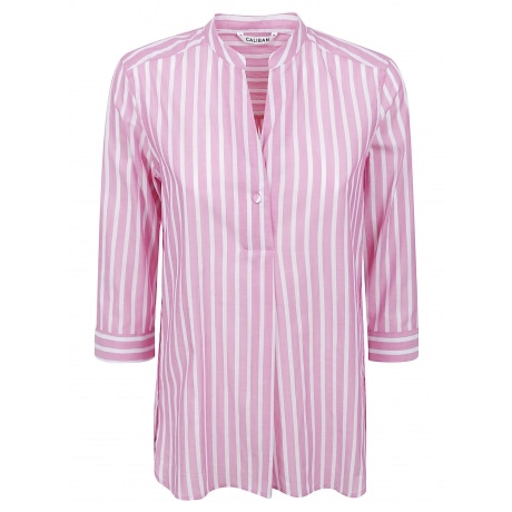 Caliban camicia donna a righe in cotone rosa e bianco