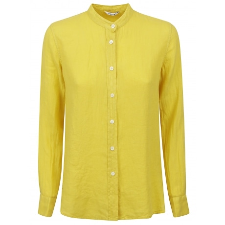 Caliban Camicia donna collo alla coreana in lino giallo