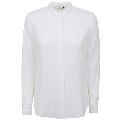Caliban Camicia donna collo alla coreana in lino bianco