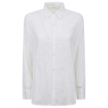 Caliban Camicia over donna in pizzo sangallo in cotone rosa