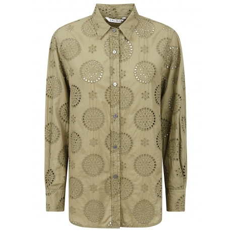 Caliban Camicia over donna in pizzo sangallo in cotone verde
