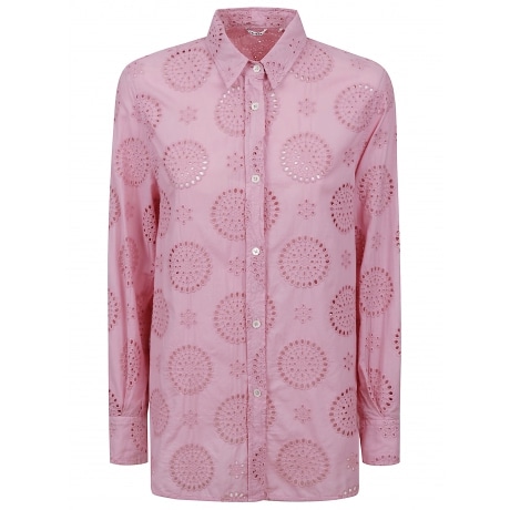Caliban Camicia over donna in pizzo sangallo in cotone bianco