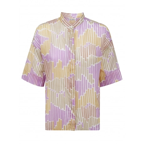 Caliban Camicia donna boxy in fantasia in cotone fucsia e ocra