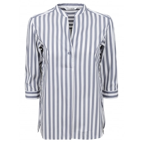Caliban Camicia donna a righe larghe in cotone bianche e celeste