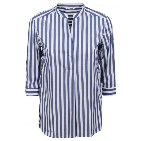 Caliban Camicia donna a righe larghe in cotone bianche e blu