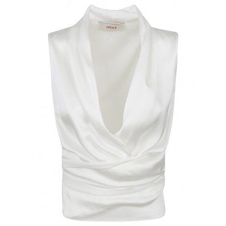 Jucca Top donna ad incrocio con scollo in seta bianca
