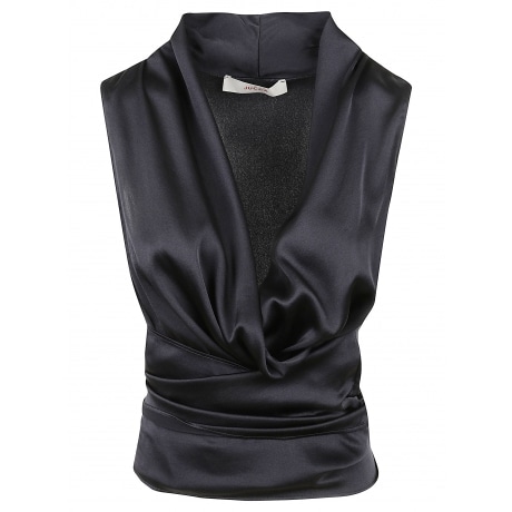 Jucca Top donna ad incrocio con scollo in seta nera