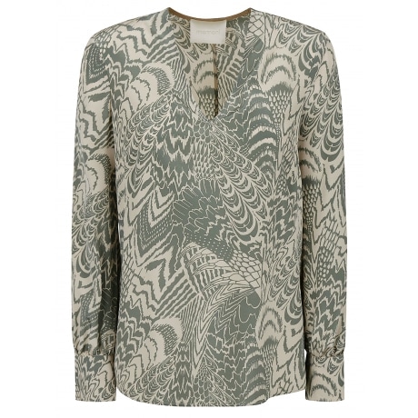 Momoni Blusa donna in seta stampata azzurro multicolor