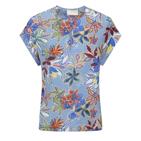 Momoni Blusa donna in crepe de chin multicolor celeste