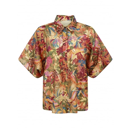 Momoni Camicia donna in seta stampato multicolor arancio