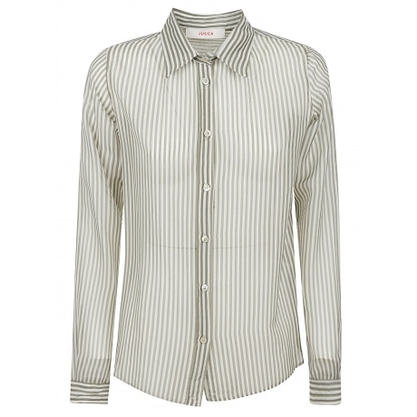 Jucca camicia donna  in cotone e seta a righe verdi