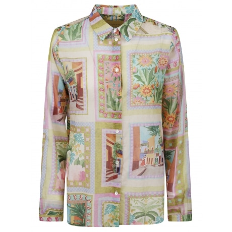 Momoni Camicia donna in cotone stampato multicolor rosa