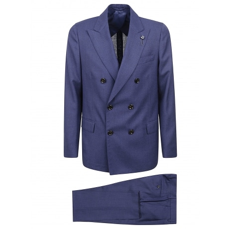 Lardini abito doppiopetto uomo blu in seta e lino
