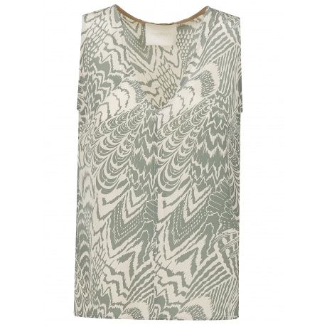Momoni Top donna in crepe de chine in fantasia beige e salvia