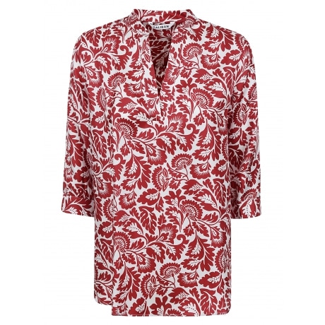 Caliban Camicia donna in fantasia in cotone bianco e rosso