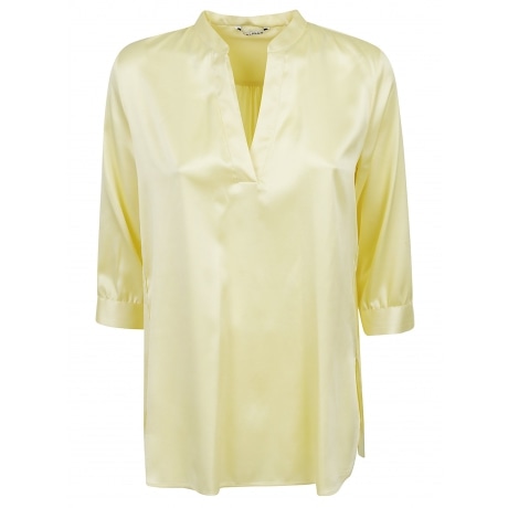 Caliban Camicia donna scollo a v e manica tre quarti in seta giallo