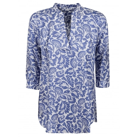 Caliban Camicia donna in fantasia in cotone bianco e blu
