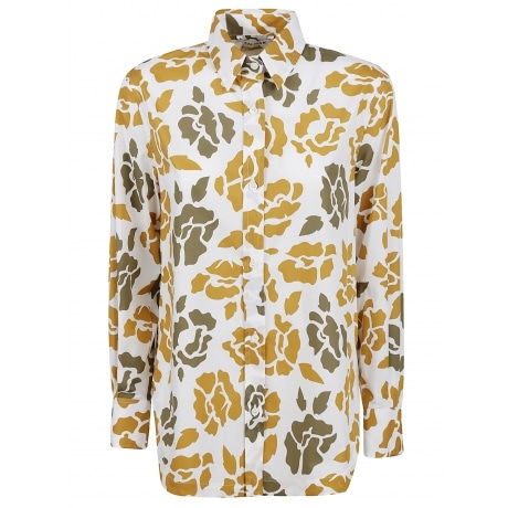 Caliban Camicia donna in fantasia floreale bianca,tortora ed ocra