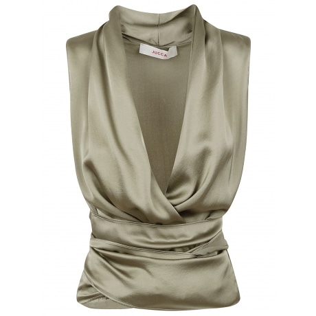 Jucca top donna ad incrocio con scollo in seta verde