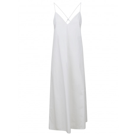 Jucca abito lungo con bretelle in cotone bianco