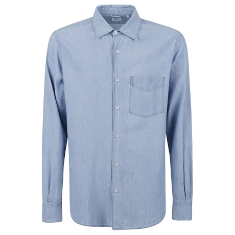 Aspesi camicia uomo in popeline di cotone denim con taschino sul petto