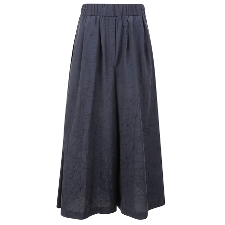Peserico pantalone donna in misto cotone stropicciato blu