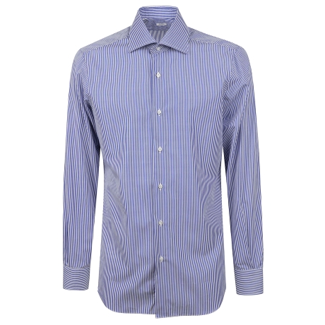 Barba camicia uomo in cotone bacchettata bianca azzurra