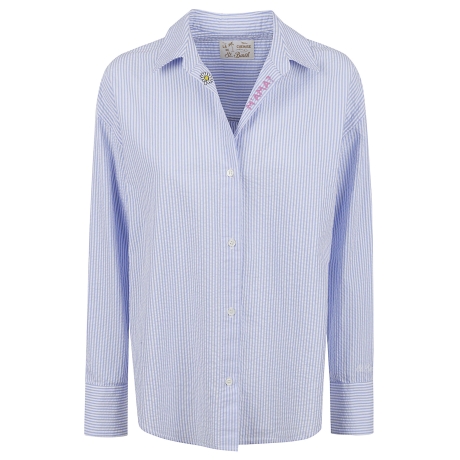 Saint Barth camicia donna cristal in cotone a righe azzurre e bianche con ricami