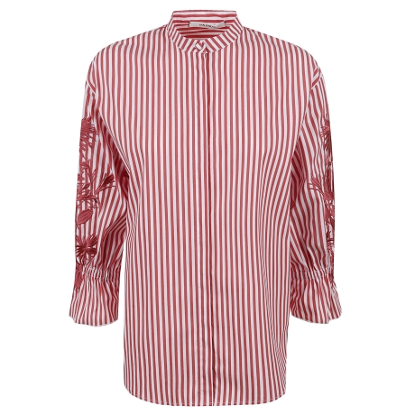 Maliparmi camicia donna in cotone bacchettata con ricami rosso