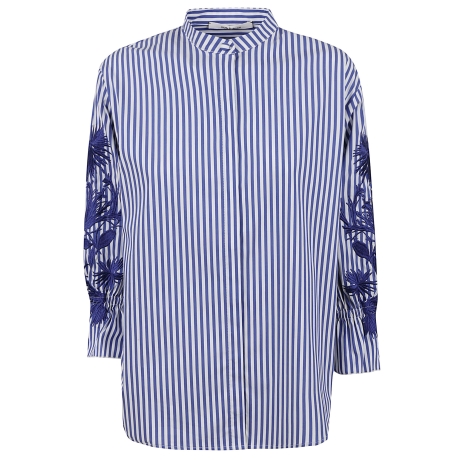 Maliparmi camicia donna in cotone bacchettata con ricami  blu