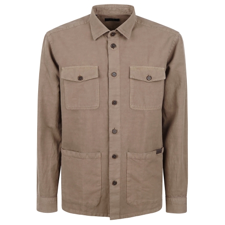 Fay overshirt uomo 4 tasche in canvas di lino tortora