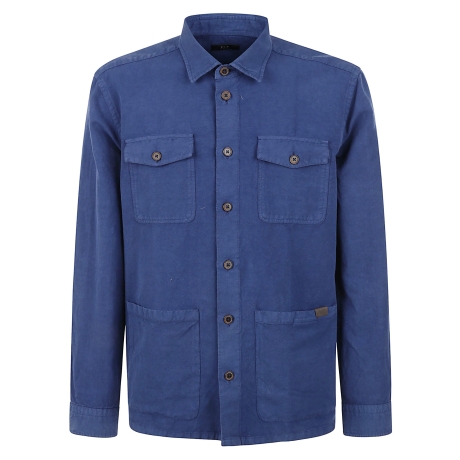 Fay overshirt uomo 4 tasche in canvas di lino bluette