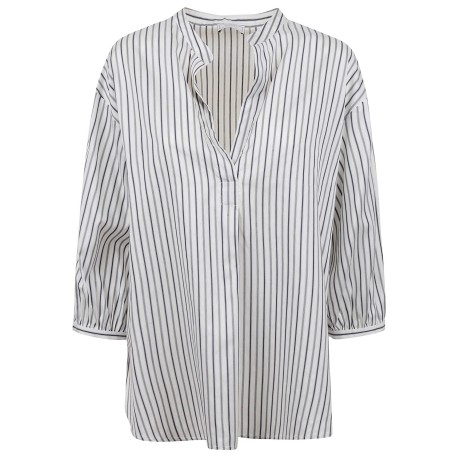 Peserico camicia donna in  tela rigata in cotone e seta blu