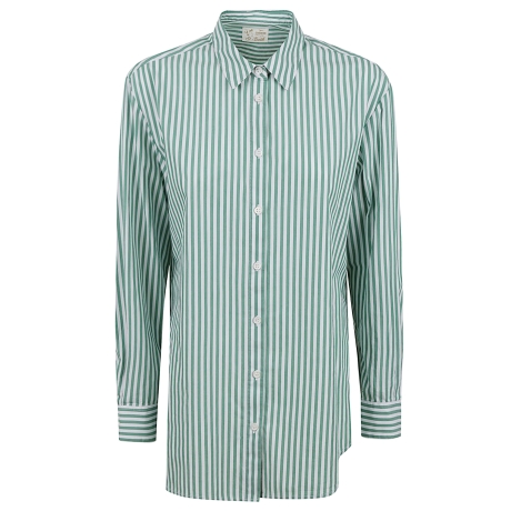 Saint Barth camicia donna a righe in cotone verde e bianco