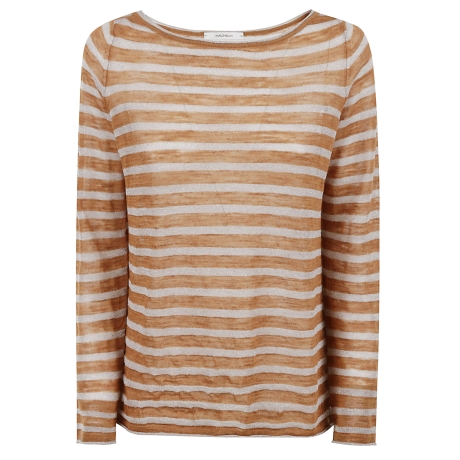 Maliparmi maglia donna in cotone e lino rigata ruggine