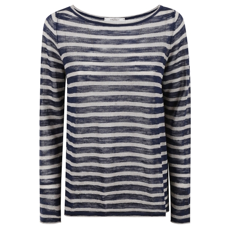 Maliparmi maglia donna in cotone e lino rigata blu