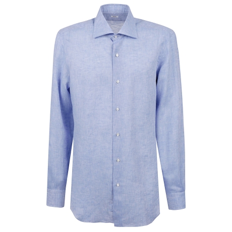 Barba camicia uomo in lino celeste