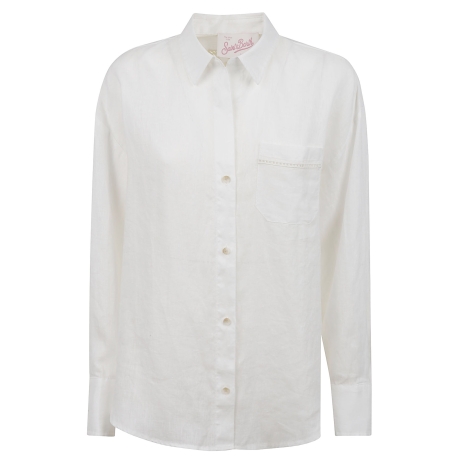 Saint Barth camicia donna crystal in lino bianca