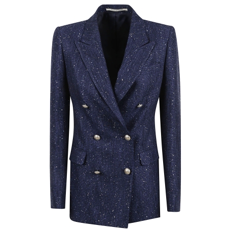 Tagliatore giacca doppiopetto donna foderata con pailettes in viscosa blu