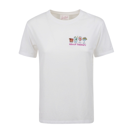 Saint Barth t-shirt donna emilie con ricamo group therapy in cotone bianco
