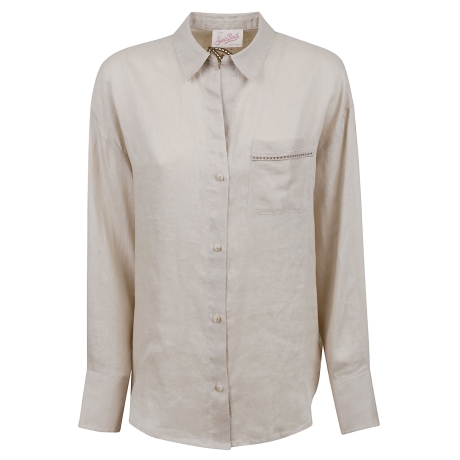 Saint Barth camicia donna crystal in lino beige